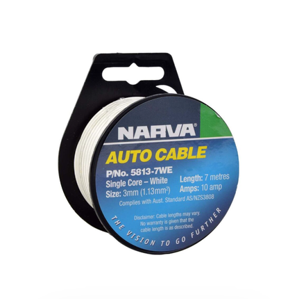 Auto Cable Single White 3MM 10A - 7M