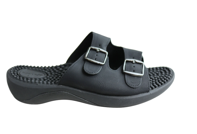 Homyped Womens Crest Massage Footbed Comfortable Slides Sandals Black 7