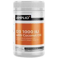 Amplio D3 1000 IU Vitamin D3 with Coconut Oil for Bone and Immune Support 240 Softgel Capsules