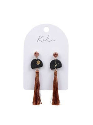 Kiki Midnight Tassel Statement Earrings Blue and Gold