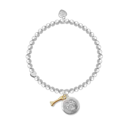 Life Charms Just Because Dog Lover Bracelet Silver Plated Stretch Beaded