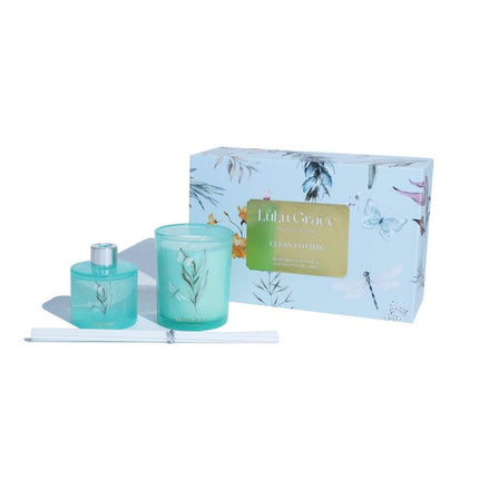 Lulu Grace Gift Set 50ML Glass Diffuser And 100GR Candle Clean Cotton - OhYouLuckyDuck.com.au