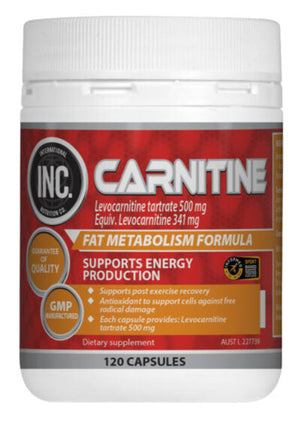 INC Incredible Nutrition L Carnitine for Energy Metabolism and Fat Transport 120 Capsules
