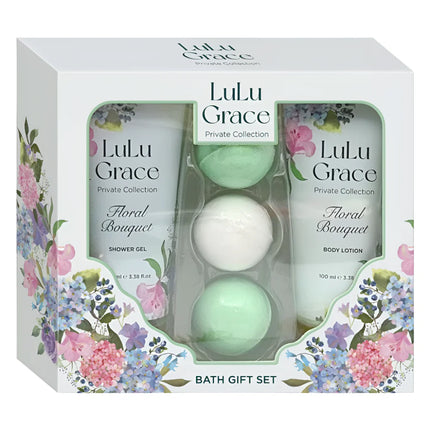 Lulu Grace Luxury Gift Set Floral Bouquet Shower Gel Body Lotion & 3 Bath Fizzer