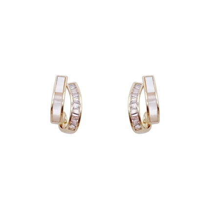 Sterling Gold and Silver Half Hoop Stud Earrings