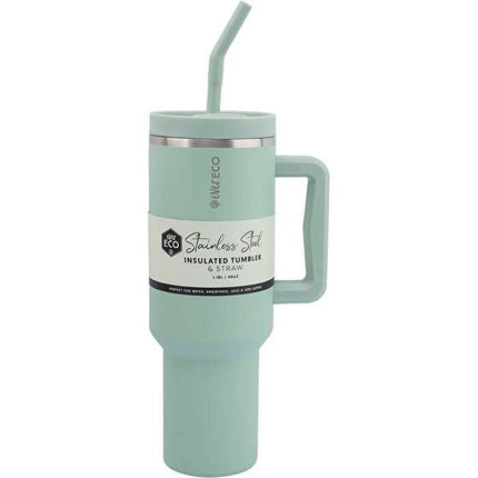 Ever Eco Insulated Tumbler with Handle and Straw Sage 1.18L