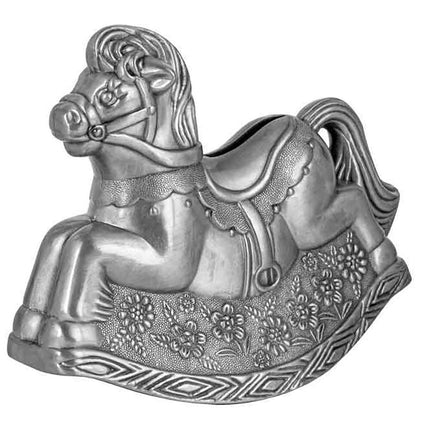 Pewter Plate Rocking Horse Money Bank for Christening and Newborn Gifts
