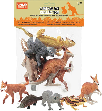 Wild Republic Kangaroo Koala Dingo, Platypus, Lizard Australian Polybag 5 Pieces Set
