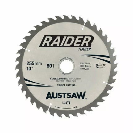 Austsaw Blade Timber Raider 255mmx30/25.4 Bore 80T Thin Kerf