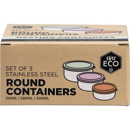 Ever Eco Stainless Steel Round Containers Pastel 3pk