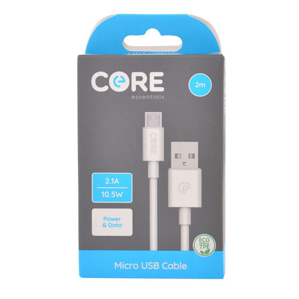 Core Essentials USB A to Micro USB Cable Charging Cord 2m White