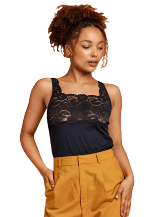 Kayser Daily Essentials Cotton & Heritage Lace Cami (465) - Black - OhYouLuckyDuck.com.au