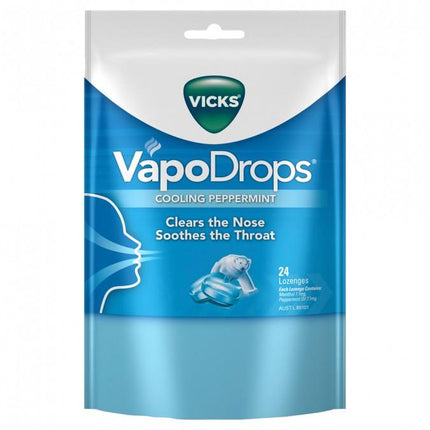 Vicks VapoDrops Cooling Peppermint Lozenges 24 Pack - OhYouLuckyDuck.com.au
