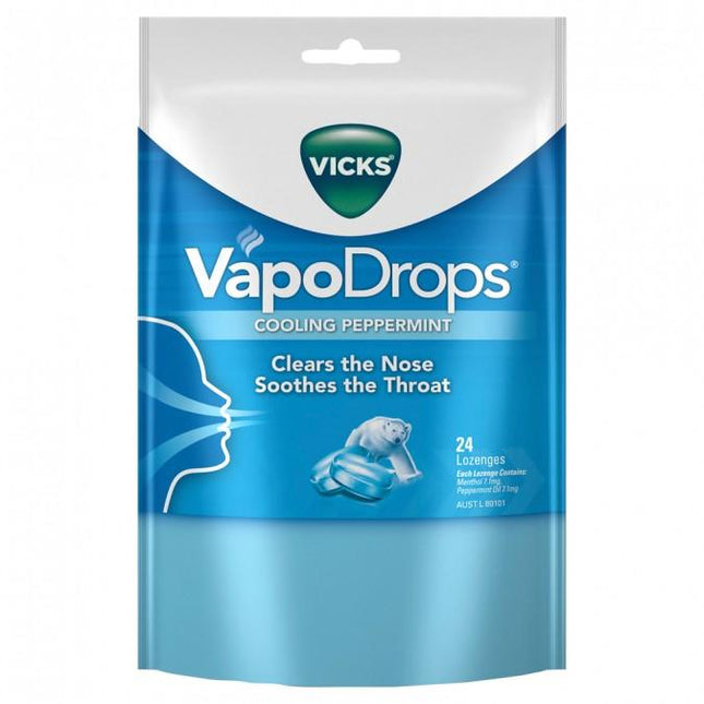 Vicks VapoDrops Cooling Peppermint Lozenges 24 Pack - OhYouLuckyDuck.com.au