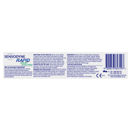 Sensodyne Rapid Relief Extra Fresh Toothpaste 100g - OhYouLuckyDuck.com.au