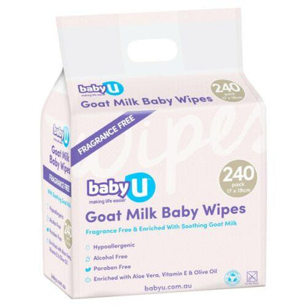 Baby U Baby Wipes Goatmilk 240 - OhYouLuckyDuck.com.au