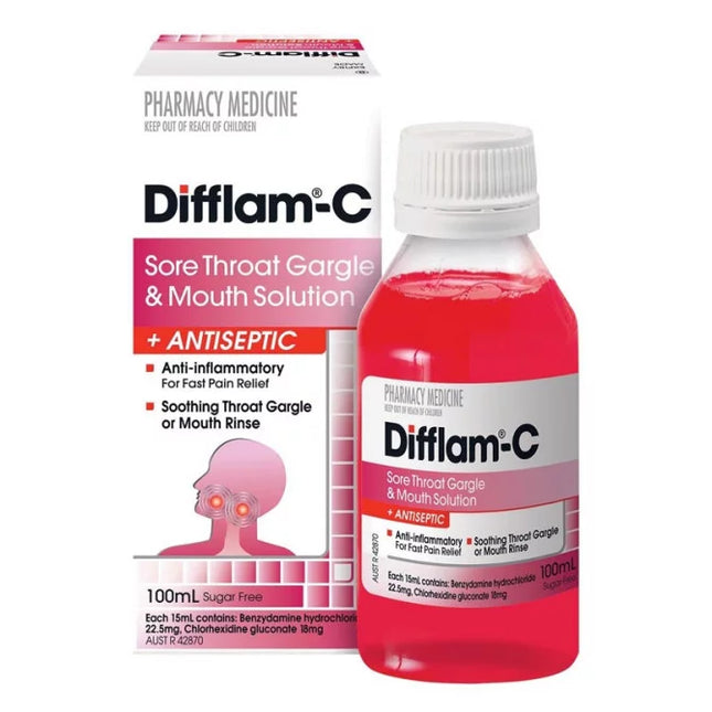 Difflam-C Sore Throat Gargle And Mouth Solution 100ml - OhYouLuckyDuck.com.au