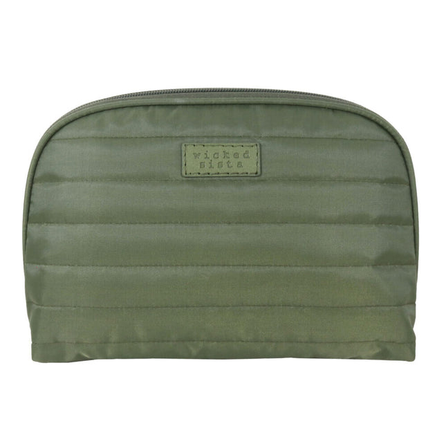 Wicked Sista Cosmetic Bag Quilted Khaki Medium Round Shell