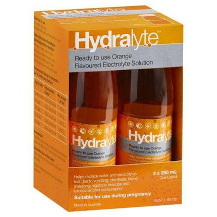 Hydralyte Electrolyte Solution Orange 4 X 250ml - OhYouLuckyDuck.com.au