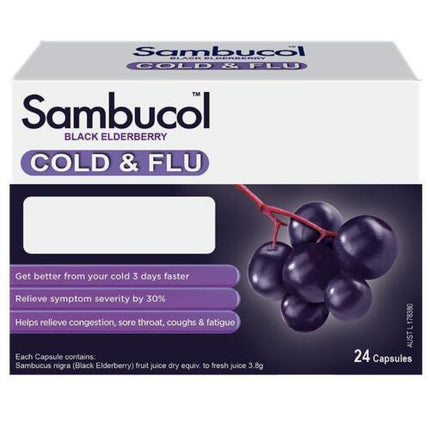 Sambucol Black Elderberry Cold & Flu 24 Capsules - OhYouLuckyDuck.com.au