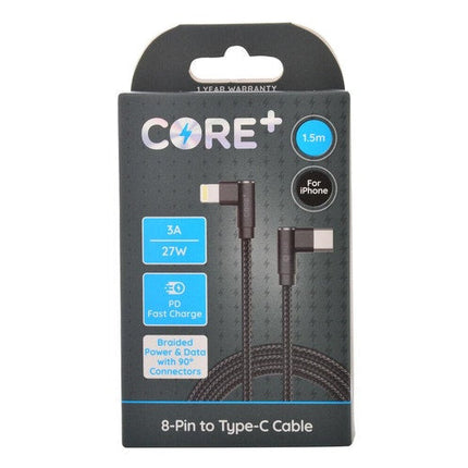 Core Plus 90D 8 Pin to USB C Cable Charging Cord 1.5m For Apple iPhone 14 13 Black