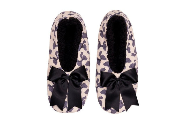 Snuggups Womens Printed Bow Black Slippers Size Small Eu 35 To 37