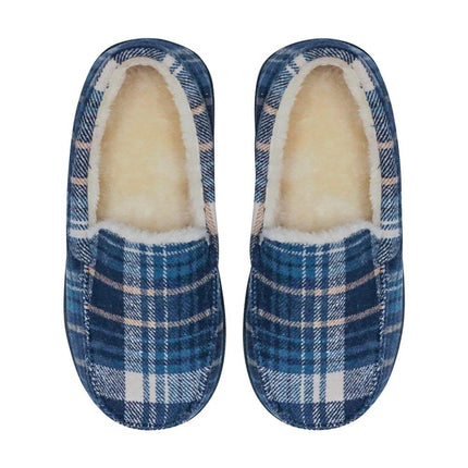 Snuggups Mens Moccasin Plaid Slippers With Non Slip Hard Rubber Sole Navy Eu43-44