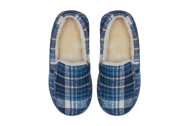 Snuggups Mens Moccasin Slippers Navy Plaid Eu 47-48