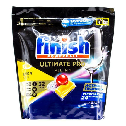 Finish Powerball Ultimate Pro All In 1 Dishwasher Tabs Lemon Sparkle 32 Pieces