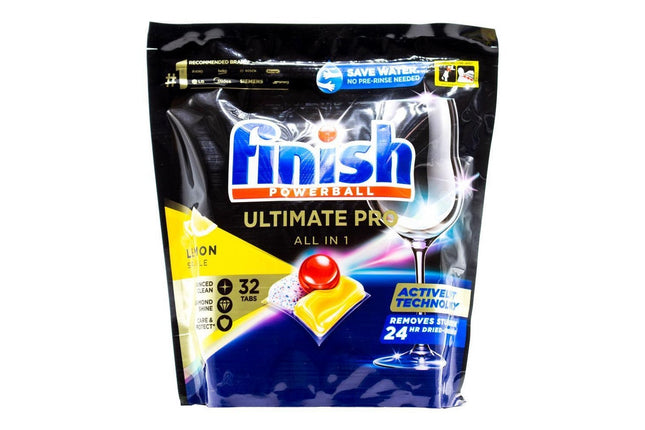 Finish Powerball Ultimate Pro All In 1 Dishwasher Tabs Lemon Sparkle 32 Pieces