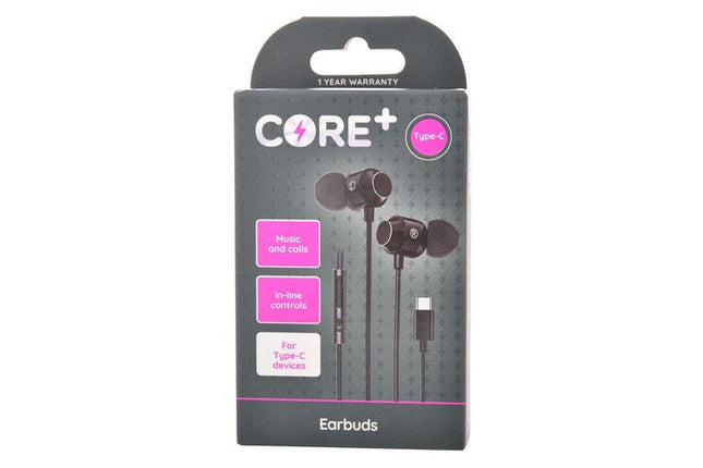 Core Type C In Ear Earphones Earbuds Music Calls Wired with Mic 1.2m Black