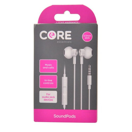 Core Essentials Soundpods Earphones In Ear Wired with Built In Mic 3.5mm White