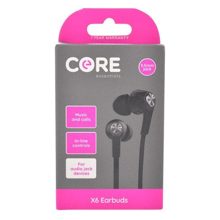 Core Essentials 3.5mm X6 Earphones Earbuds In Ear Wired with Built In Mic Black