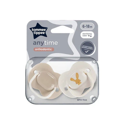 Tommee Tippee Anytime Soother, 6-18 months, 2 pack of symmetrical, BPA free soothers with a reusable steriliser pod - OhYouLuckyDuck.com.au