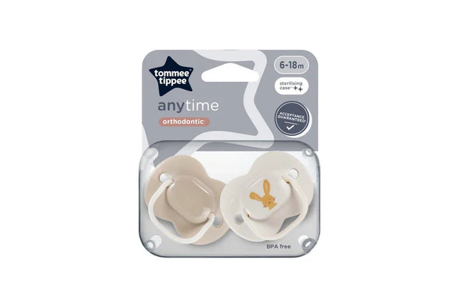 Tommee Tippee Anytime Soother, 6-18 months, 2 pack of symmetrical, BPA free soothers with a reusable steriliser pod - OhYouLuckyDuck.com.au