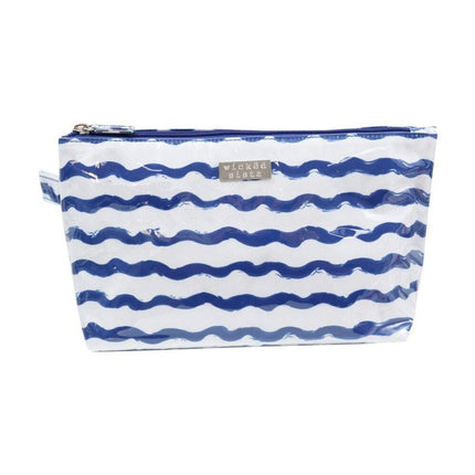 Wicked Sista Wavy Stripe Large Waterproof Cosmetic Makeup Bag Blue 30cm