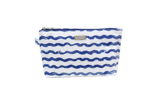 Wicked Sista Wavy Stripe Large Waterproof Cosmetic Makeup Bag Blue 30cm