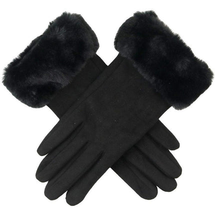 Wicked Sista Poppy Faux Fur Cuff Gloves Black