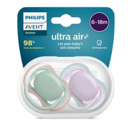 Avent Soother Ultra Air 6-18M 2Pk Plain Assorted