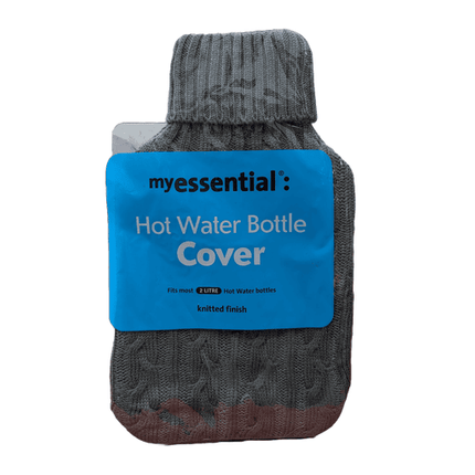 My Essential Hot Water Bottle with Soft Fleece Cover Blue and Grey