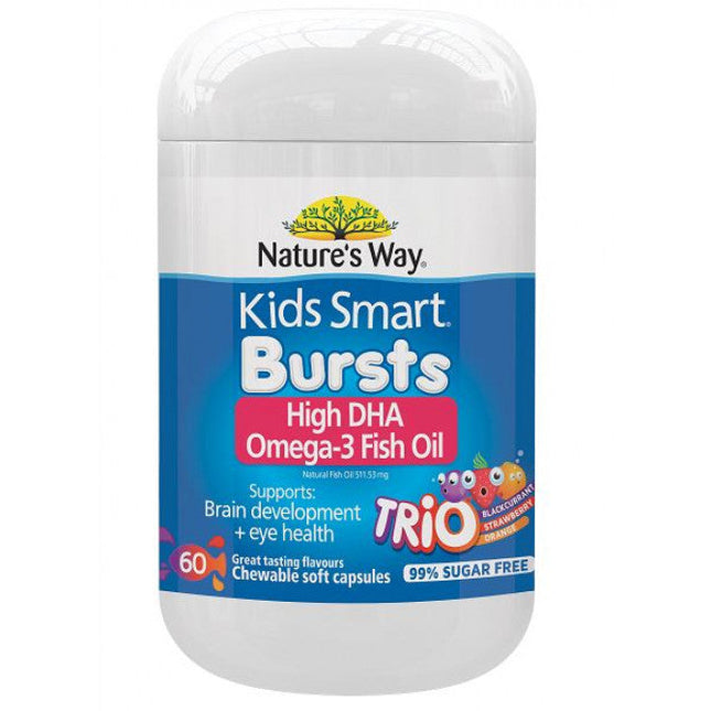 60 Capsules Natures Way Kids Smart Omega 3 Fish Oil High DHA Burstlets - OhYouLuckyDuck.com.au