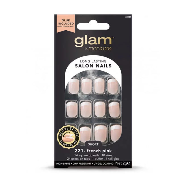 Manicare Glam 221. French Pink Short Square Nails 2g - OhYouLuckyDuck.com.au