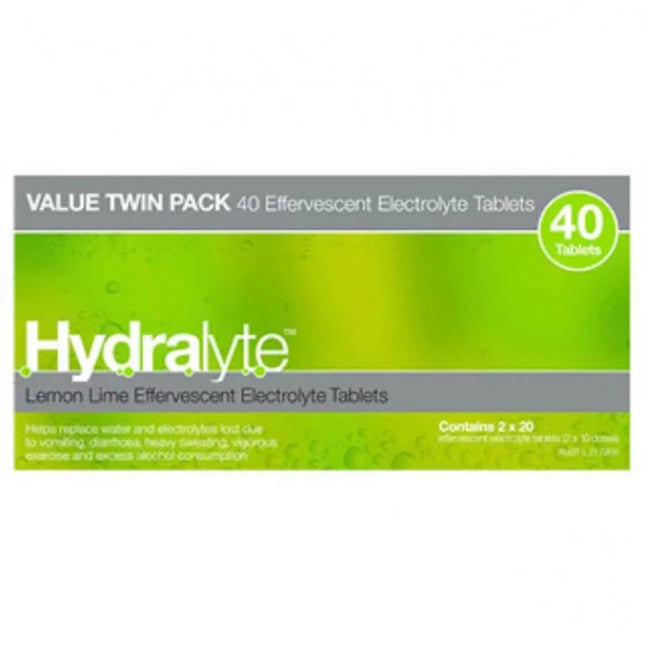 Hydralyte Lemon Lime Effervescent Electrolyte Tablets 40 Pack - OhYouLuckyDuck.com.au