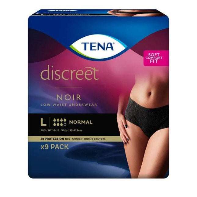Tena Pants Womens Discreet Black Large 9 Pack - OhYouLuckyDuck.com.au