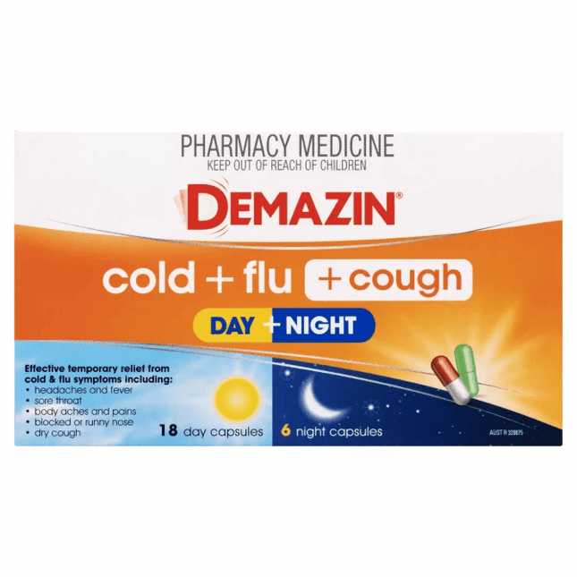 Demazin Cold + Flu + Cough Day & Night 24 Capsules - OhYouLuckyDuck.com.au