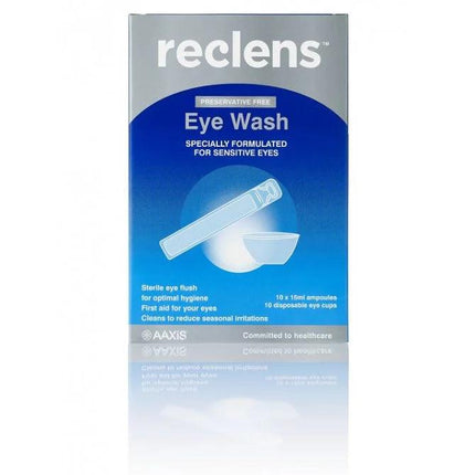 Reclens Saline Eye Wash Preservative Free Ampoule 10 x 15ml + 10 Eye Cups - OhYouLuckyDuck.com.au