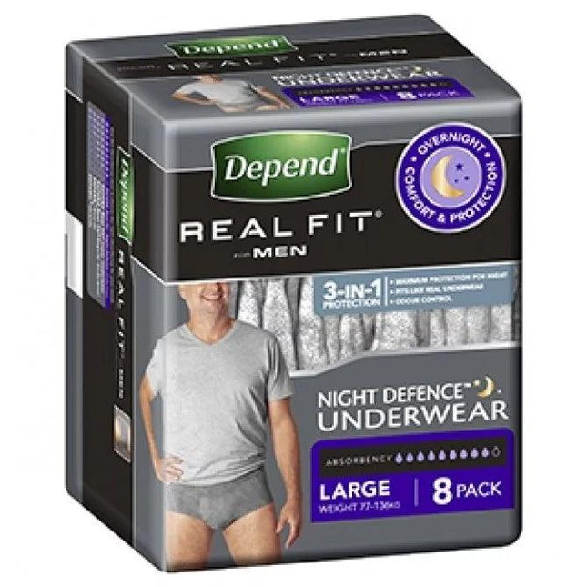 Depend Real Fit Men's Night Defence Underwear Large 8 Pack - OhYouLuckyDuck.com.au