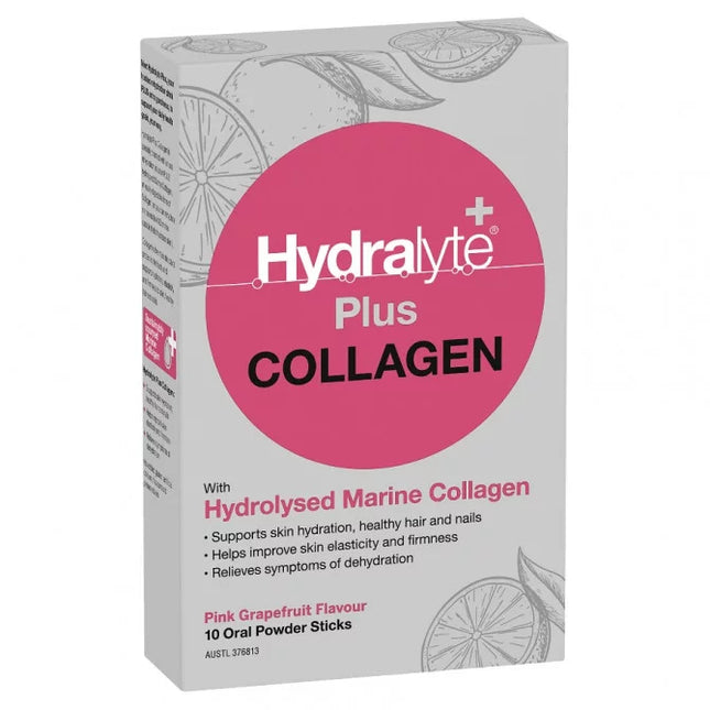 Hydralyte Plus Collagen With Hydrolysed Marine Collagen Pink Grapefruit 10 Pack - OhYouLuckyDuck.com.au