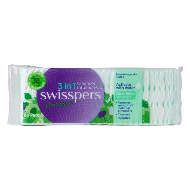 Swisspers Earth Kind 3in1 Cleanser Infused Pads - Aloe Vera & Vitamin E - OhYouLuckyDuck.com.au