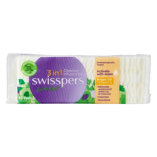 Swisspers Earth Kind 3in1 Cleanser Infused Pads - Argan Oil & Vitamin E - OhYouLuckyDuck.com.au